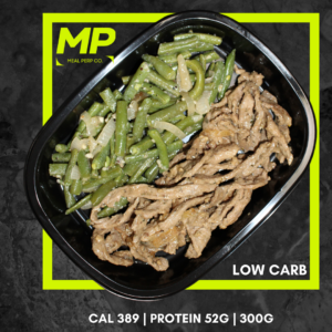 Beef Strips with a Bean & Onion Mix